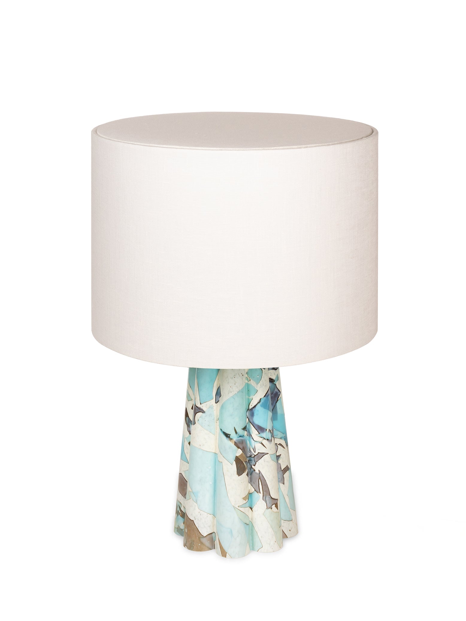 Aquamarine Bucket Lamp with linen shade