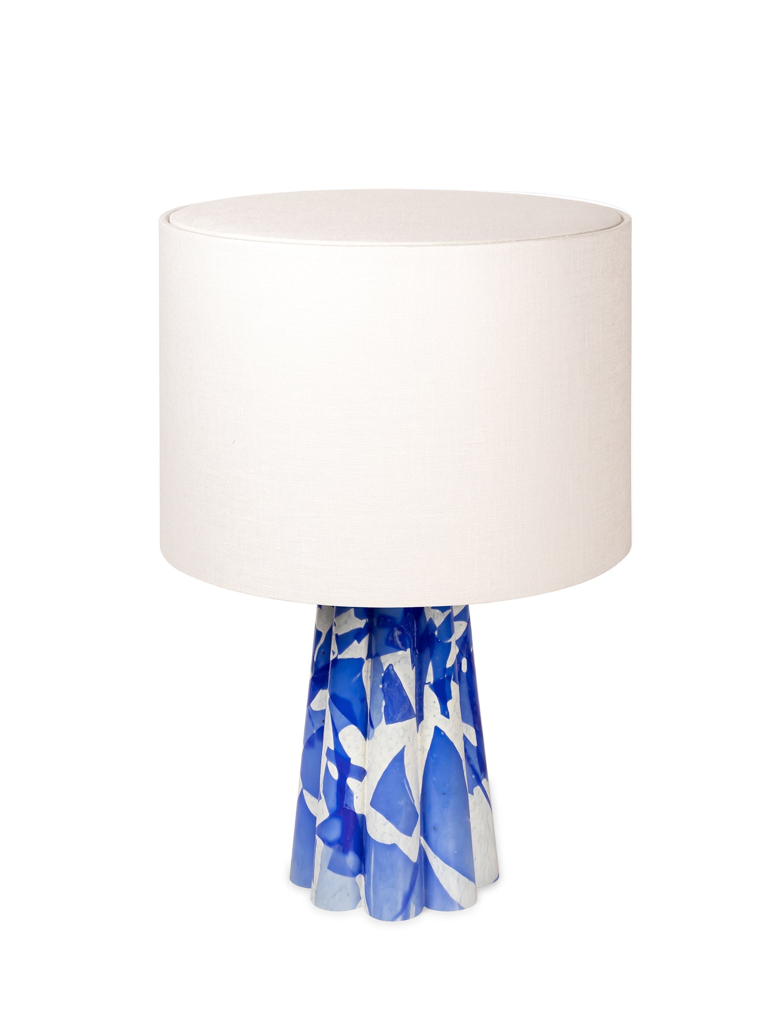 Blue Bucket Lamp with linen shade