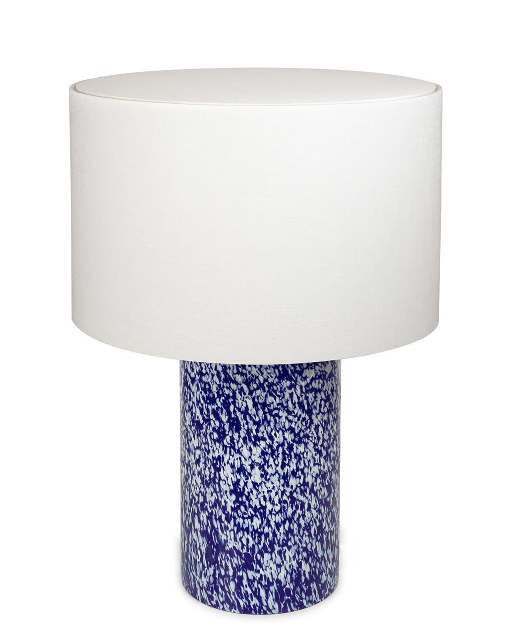 Blue & Ivory Pillar Lamp with linen shade