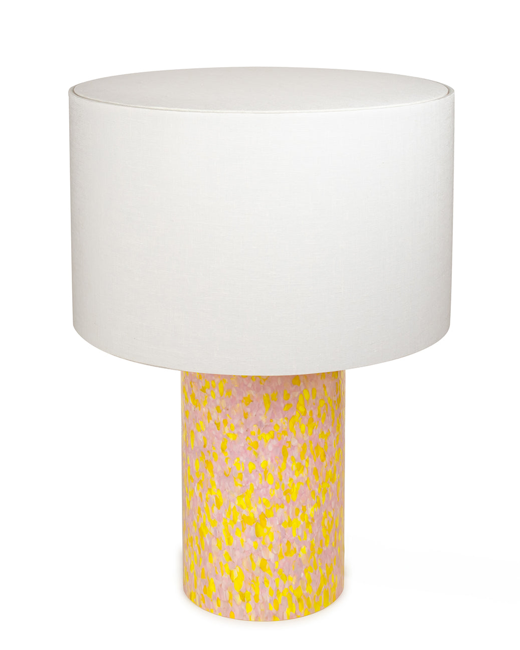 Yellow & Pink Pillar Lamp with linen shade