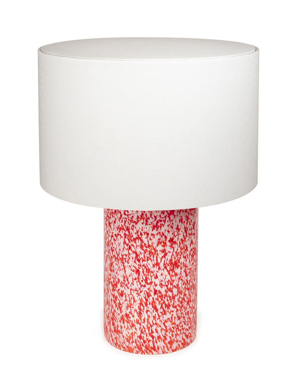 Red & Ivory Pillar Lamp with linen shade
