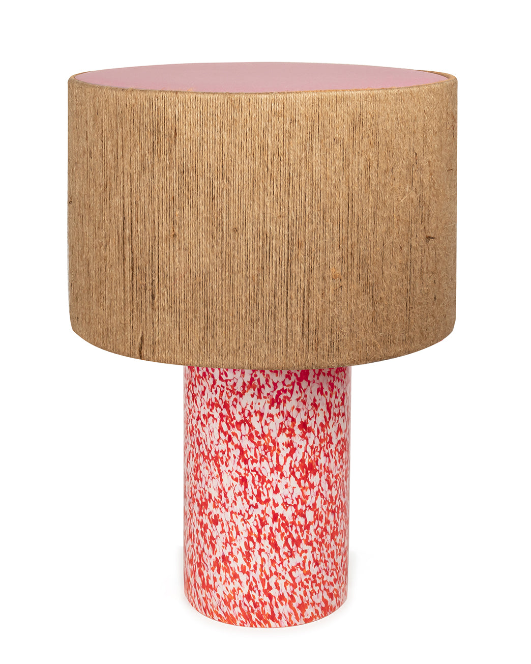 Red & Ivory Pillar Lamp with rope shade