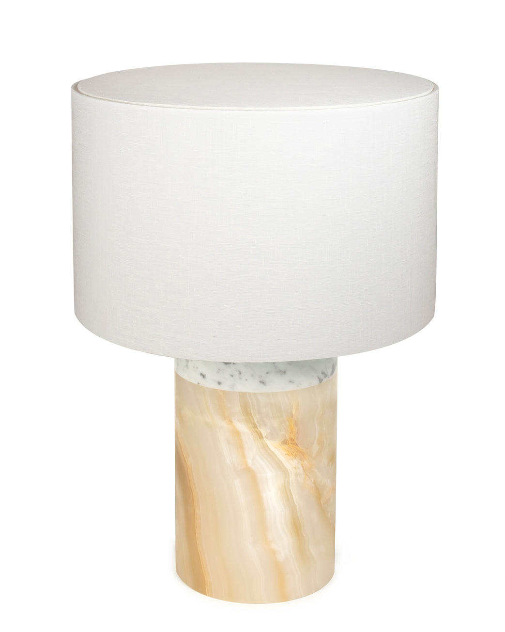 Marble & Onyx Pillar Lamp with linen shade