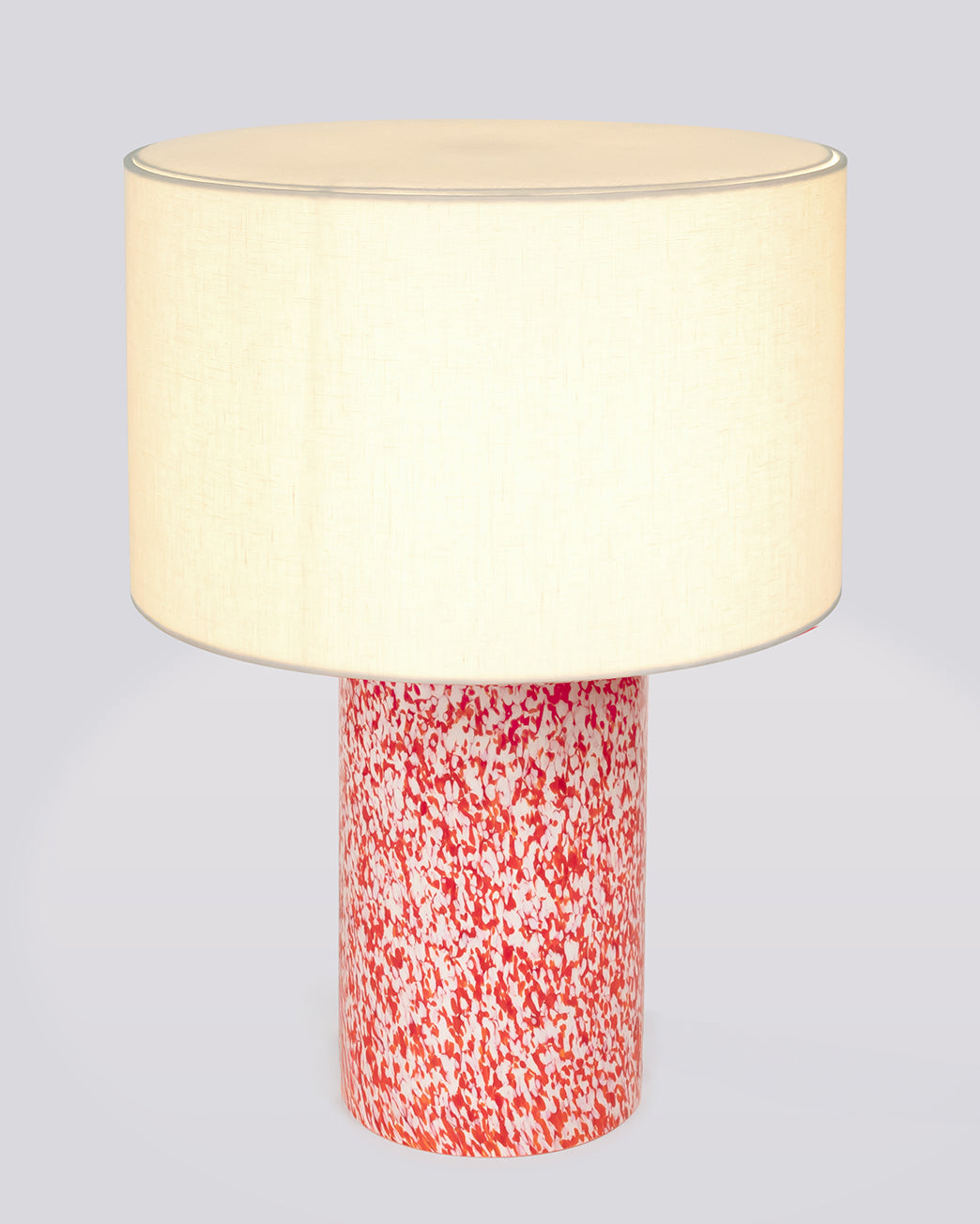 RED & IVORY PILLAR LAMP / LINEN